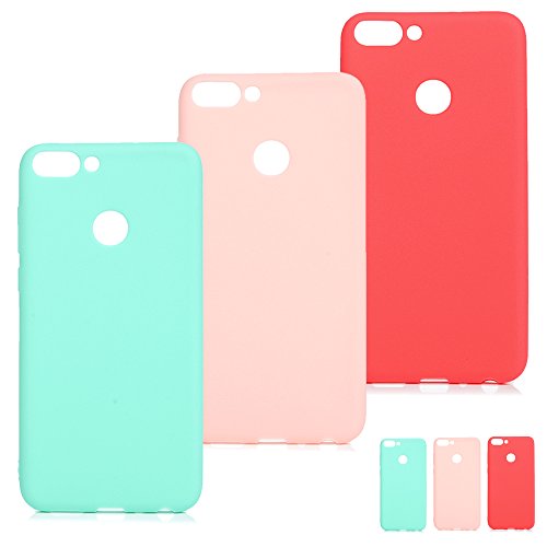 SUPWALL 3 Unidades Funda Silicona para Huawei P Smart, Flexible Cascara Ultrafina Suave, Case Anti-Rasguño y Resistente Huellas, Premium Gel TPU Cover Goma - Rosa + Rojo + Verde Menta