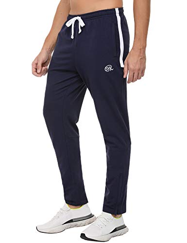 Sykooria Pantalones Deportivos de Algodón con Bolsillos para Hombres Pantalón Chándal Tobillo Ajustable con Cremallera Jogger para Entrenamiento Ciclismo