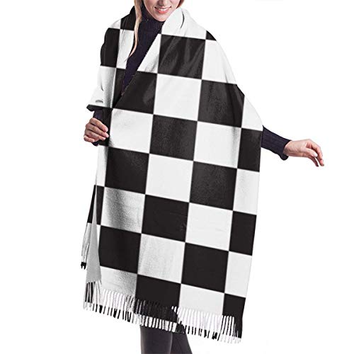 Tablero de ajedrez patrón sin costuras manta de mujer en blanco y negro bufanda de invierno abrigo cálido chal de gran tamaño capa 77X2