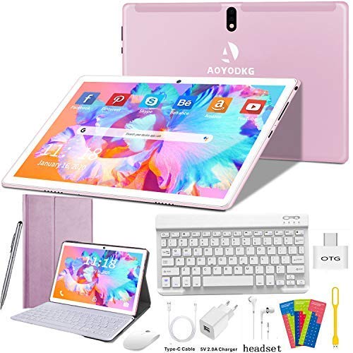 Tablet 10 Pulgadas 4G/WiFi Android 9.0 Pie Ultrar-Rápido Tablets 4GB RAM + 64GB ROM/256GB Escalable | Laptop Convertible de Oficina | Dual SIM - 8000mA Bluetooth GPS Type-C (5+8.0MP Cámara) (Rosado)