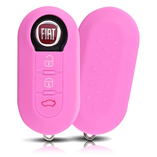 Tapa de la Llave Hecha de Silicona Premium Compatible con Fiat, Funda Protectora para Llaves de Coche Cubierta para el Tipo de Clave 3BKB-b - Pink