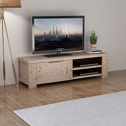 Tidyard Mesa para TV con 4 Ruedas Mueble TV Salón Mesa Televisión Mueble Comedor con 2 Prácticas Salidas para Cables de Estilo Rústico 140x38x40cm