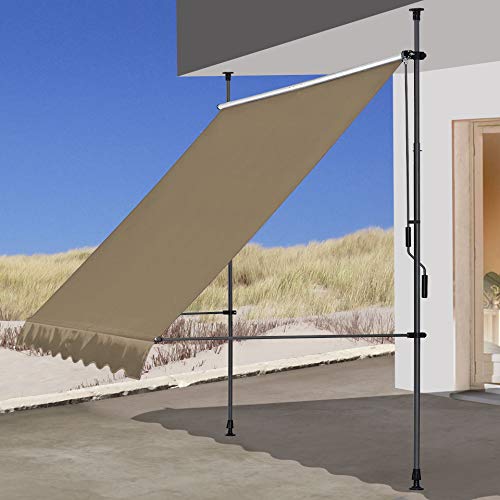 Toldo de sujeción Quick Star, 250 x 130 cm, color beige, para balcón, protección solar, para terraza, altura regulable de 200 a 290 cm, para balcón, sin agujeros