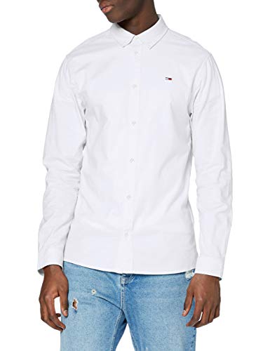 Tommy Jeans TJM Stretch Oxford Shirt Camisa, Blanco (White), X-Large para Hombre