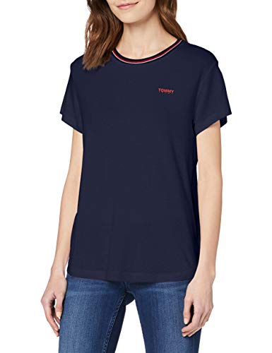 Tommy Jeans Tjw Rib Neck tee Ropa Deportiva de Punto, Azul (Twilight Navy C), 34 (Talla del Fabricante: X-Small) para Mujer