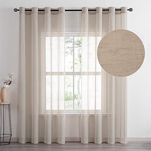 Topfinel Visillo Cortina Dormitorio Translucida Habitacion Salon Visillo Lino Vertical para Ventanas Cocina Sala de Estar con Ojales 2 Piezas 140x260cm Caqui