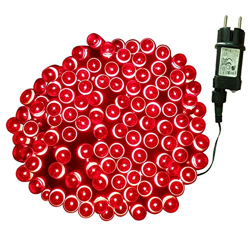 Tuokay 20M 200 LED Luces de Navidad Cadena de Luces Guirnalda de Luces con Adaptador 8 Modos Luces Decorativa Iluminación de Navidad para Arbol de Navidad, Fiesta,Boda (Rojo)