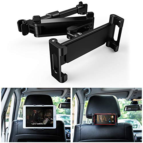 UIHOL Soporte Tablet Coche, Auto Reposacabezas Soporte para Tablet 360° Rotación Fácil instalación Ajustable Diferentes Tamaños Universal para 6-12" Pulgadas iPad Pro Air Mini Tab, Smartphone