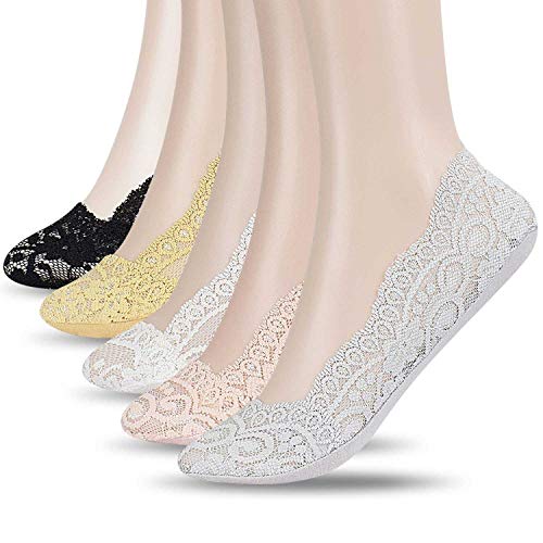 UMIPUBO 5 Pares Calcetines para Mujer Invisibles Cordón De Algodón Calcetines Cortos Elástco Con Silicona Antideslizante Anti-olor