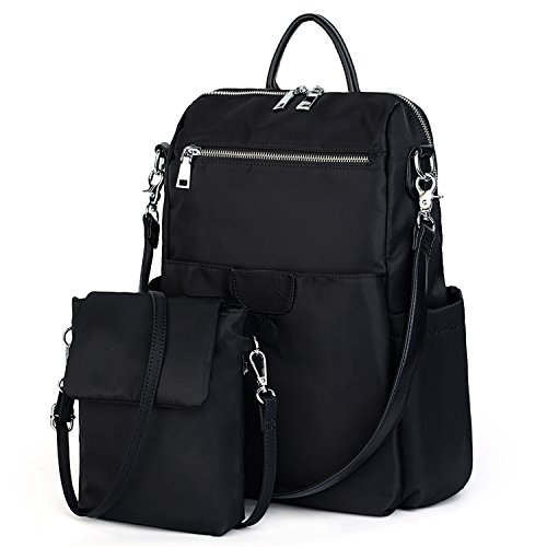 UTO Mujer Mochila Tela Oxford Impermeable Nylon Bolso Bandolera Bolso de Hombro Correas Desmontables Negro_