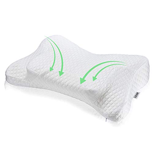 UUQ Almohada Viscoelastica, Almohada Cervical de Espuma de Memoria de Contorno , Almohada Ortopedica Diseño Ergonómico Terapéutico Reduce Dolores Cervicales, Funda de Bambú Extraíble y Lavable