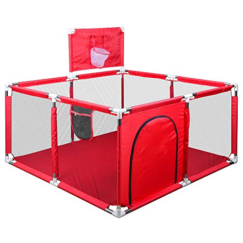 Valla de Juegos para Niños, Oxford Cloth Parque de Bebés, Valla de Seguridad para Bebés con Marco de la Bola, 128*128*62CM