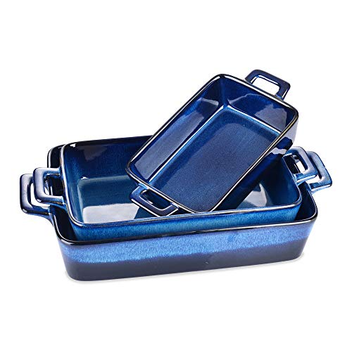 vancasso serie GLIMMER Fuentes para Horno, Bandejas de Gres Esmaltada Fuentes Rectangular para Horno de 3 piezas, 1000ml& 2000& 2500ml Gran Capacidad Azul