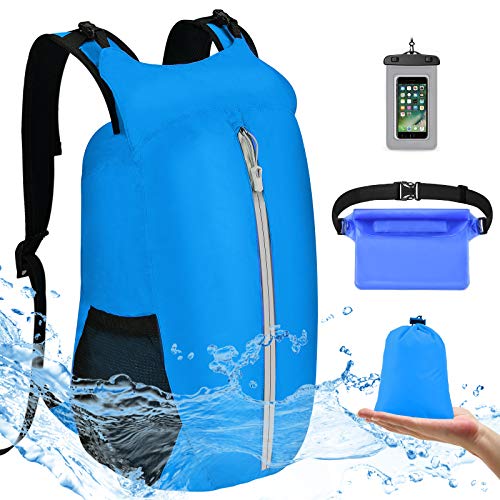 VBIGER Bolsa Estanca Impermeable 20L Mochila Flotante con Funda Impermeable para Móvil y Bolsa de Cintura - Bolsa Seca Rafting Kayak Pesca Natación Playa Senderismo Camping