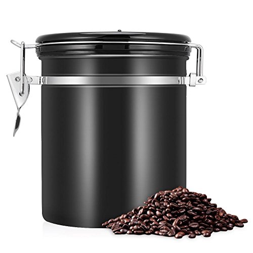 【????? ?????? ?????????】wosume Bote de café hermético Bóveda de café, acero inoxidable hermético Granos de café Contenedor de almacenamiento Bote 1.5L 304(negro)