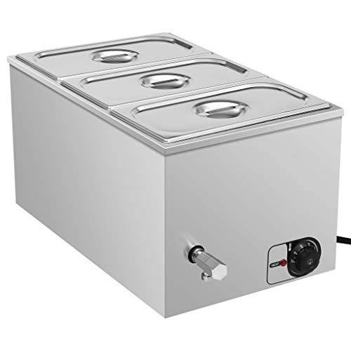 vidaXL Calientaplatos Baño María Caliente Cocina Bufé Comida Servir Calentador Restaurante Temperatura Sopa de Acero Inoxidable 1500W GN1/3