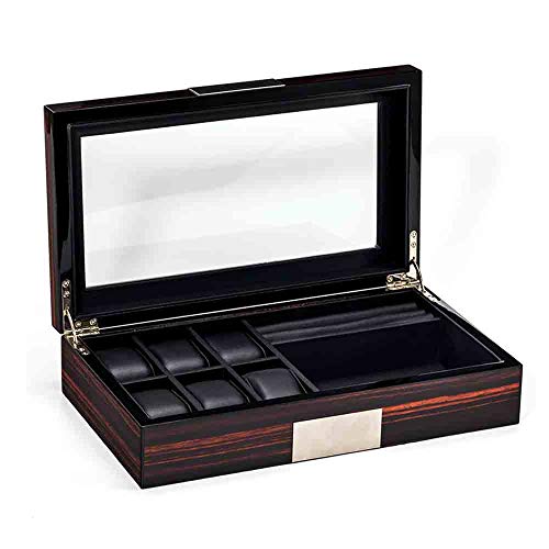 watch box Caja de Almacenamiento de Reloj de Madera de 6 Ranuras para Hombres Caja de Reloj de Gran Capacidad de Estilo Europeo Caja de Regalo con tragaluz Transparente Alto 350 * 200 * 80 mm