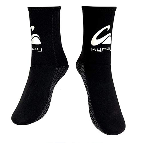 WELLPATH Calcetines de buceo de neopreno, 3mm Calcetines con aleta de agua ultra premium Trajes de neopreno térmico Calcetín antideslizante flexible para natación en la playa deportes (M, Negro)