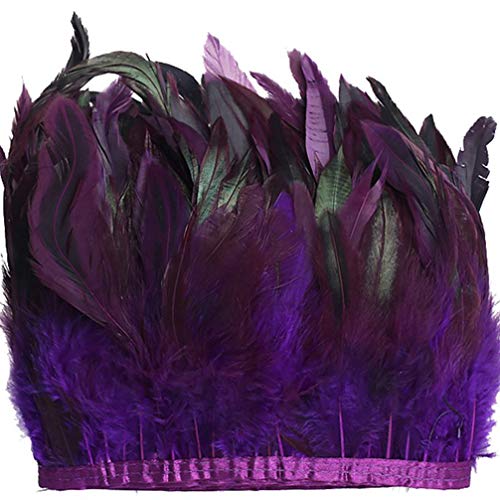 WELROG Pluma de gallo Recorte de flecos 12-17 cm de ancho Pack de 5 yardas Pluma para manualidades DIY Costura Recorte Cuello Chales Fringe Vestido de noche Coque Vestido de cóctel (Púrpura)