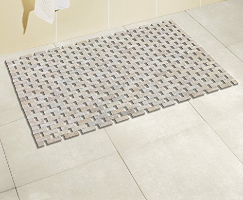 WENKO Alfombra para bañera Bamboo blanco - parte inferior antideslizante, Bambú, 50 x 80 cm, Blanco