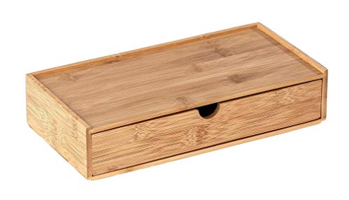 WENKO Box con cajón de bambù Terra - Caja de almacenaje, cesta para el baño, Bambú, 28 x 6 x 14 cm, natural