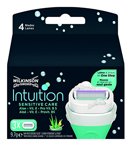 Wilkinson Sword Intuition Sensitive - Pack de 3 + 1 Recambios de Cuchillas Autoadaptables de 4 Hojas para Mujer , Kit de Depilación Femenina