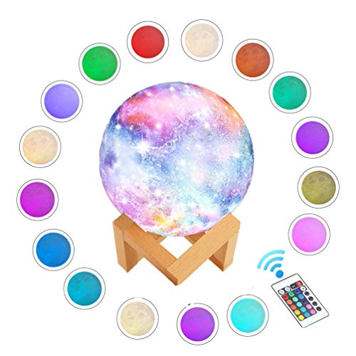 WYCY Lámpara Luna Estrellada 15CM 16 Colores de 3D Control Remoto de Lámpara Luna Estrellada y Control Táctil Control Pat con Lámpara de Carga USB (16 Colores, 15CM)