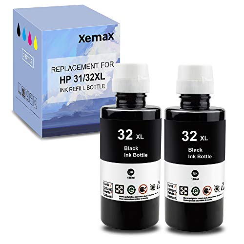 Xemax Compatible Botella de Tinta de Repuesto Tinta Reemplazo para HP 32XL para HP Smart-Tank Plus 455 555 570 655 Impresora Inalámbrica de Tanque de Tinta Todo En Uno (135ml Negro, 2 Packs)
