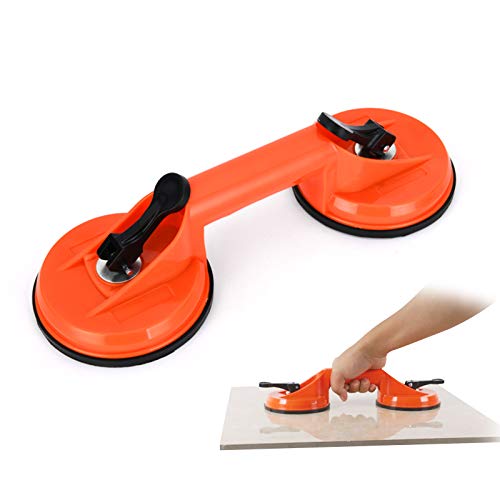 XGzhsa Ventosas de vidrio, ventosas dobles, pinza de ventosa de vacío para trabajo pesado, ideal para mover baldosas de cerámica para pisos de vidrio grandes, alta capacidad de carga (Naranja)