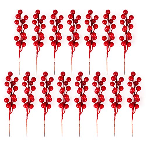 Xiangmall Bayas Artificiales de Navidad Acebo Artificial para Decoraciones de Árbol de Navidad DIY de Corona de Flores Manualidades (15 PCS)