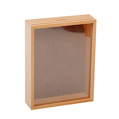 Xkfgcm 5.3"*3.9"*1.8" Hucha de Madera Hucha de Madera Diseño de Viajes de Vacaciones Hucha Viaje Caja de Ahorro de Dinero Huchas de Madera Maciza para Adultos Lata de Monedas Transparente