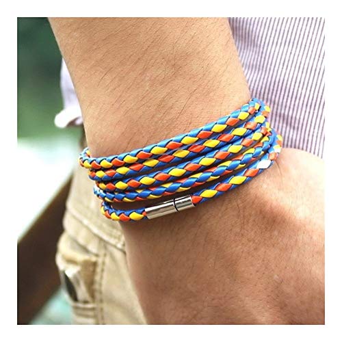 XYBB 5 Vueltas Pulsera del Cuero de la Pulsera del Encanto de la Vendimia de los Hombres Negro Color de 10 Elige (Metal Color : 6)