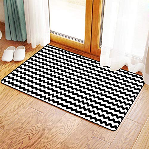 Yaoni Alfombrilla Antideslizante para el baño. Alfrombrillas, Chevron, Zig Zags en Blanco y Negro Sharp Arrow Inspired Classic Retro T,Alfombra Baño/Habitación Microfibra Antideslizante, 80x50 cm