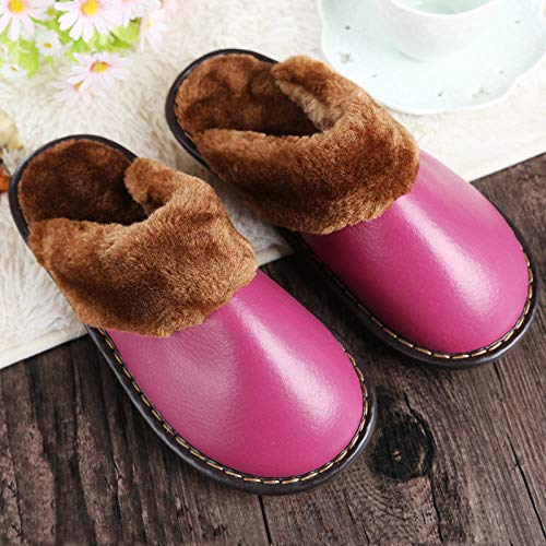 ypyrhh Casa Cálido Felpa Suave Invierno Pantuflas,Fregona térmica Antideslizante de algodón,Pantuflas Interiores-Rose Red_35 / 36,Cómodo Antideslizantes Pantuflas