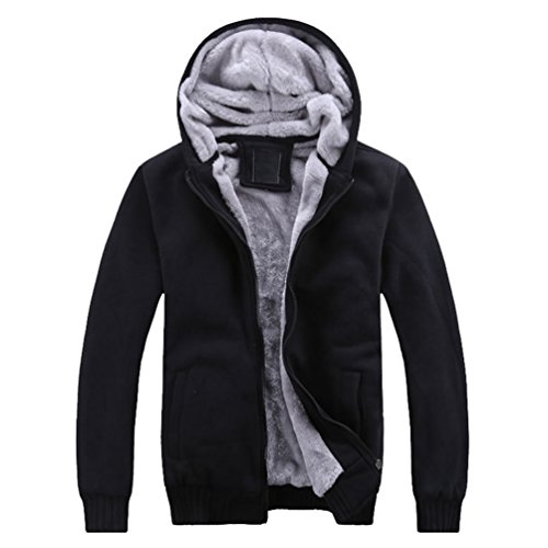 YuanDian Hombre Casual Sudadera Abierta con Capucha De Cremallera Elástico Puños y Dobladillo Forro Polar Cálido Hoodies Sweatshirt Chaqueta Negro 2XL