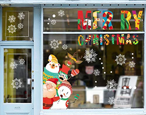 Yuson Girl Christmas Window Stickers Muñeco de Nieve Papá Noel Elk Bear PVC Pegatinas estáticas DIY Ventana cuelga para Navidad Tienda Ventana Restaurante Familia