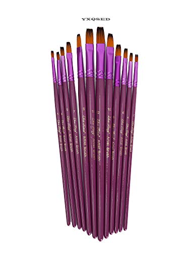 YXQSED Set de 12 Piezas de Pinceles para Pintura de Acuarela y Óleo de Acrílico,Cepillo de Acuarela Agua Plumas de Arte Cepillo de Pintura Dibujo, Diseño y Manualidades (Pincel plano, morado)