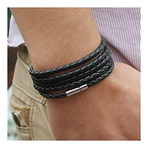 ZAOPP 5 Vueltas Pulsera del Cuero de la Pulsera del Encanto de la Vendimia de los Hombres Negro Color de 10 Elige Accesorios (Metal Color : 1)