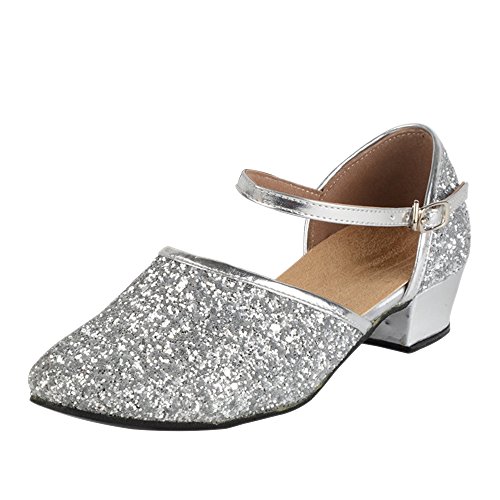 ZEVONDA Niñas Zapatos de Baile de Fondo Suave de Verano de Gama Alta Zapatos de Baile Latino 24-40, 26/Plata