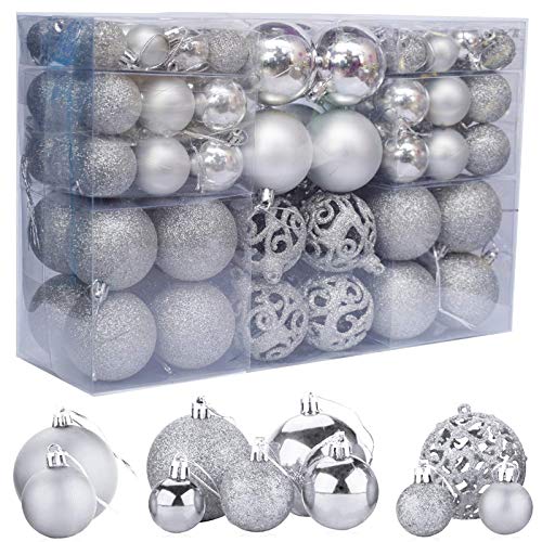 ZFYQ 100Pcs Bolas de Navidad, Juego de Adornos para Colgar Decorativos para Decoración Navideña de Arboles de Navidad, Plata