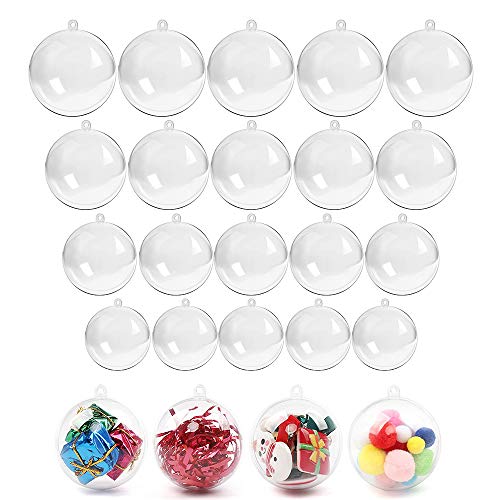 ZoneYan Bola de Plástico Transparente, 20Pcs Bola de Navidad Transparente 5,6,7,8cm, Bola Rellenable de Plástico para Bricolaje, Bolas Transparentes Plastico Navidad, para el Árbol de Navidad, Boda