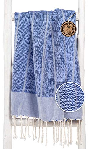 ZusenZomer Fouta Playa 100x190 - Toalla Hammam Lujoso Modelo - Muy Absorbente y Ligero - 100% Algodón con Motivo de Espigas - Foutas Comercio Justo (Azul)