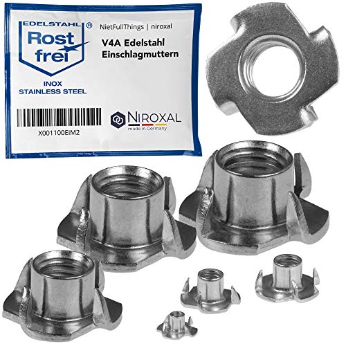 10 tuercas de impacto M12 de acero inoxidable V2A con rosca métrica para madera y plástico