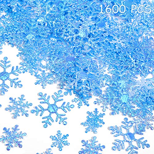 1600 Piezas 3 Tamaño Copo de Nieve Confeti Decoración de Nacidad Copo de Nieve para Navidad Boda Cumpleaño Fiesta Decoración de Mesa Suministro (Copo de Nieve Azul)