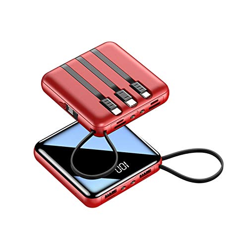 20000mAh Mini Banco de la energía con Micro USB Type C Cable Cargador portátil LED Espejo Banco de la energía de la batería Paquete Externo el Powerbank (Color : Red)