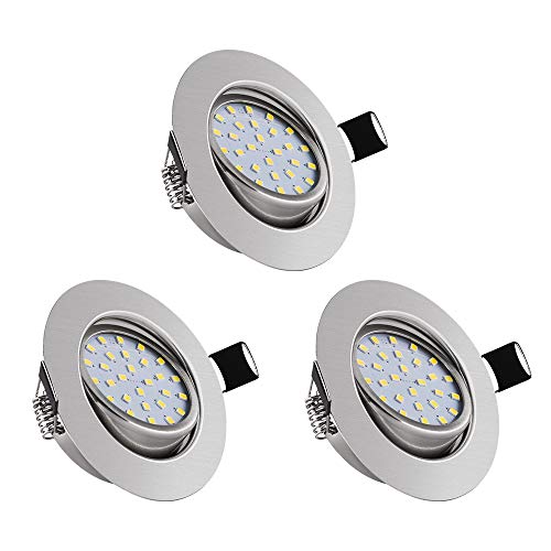 3 piezas 5W Focos Empotrables LED, bapro 450LM Focos Empotrable de Techo LED, IP44 Luz de Techo Blanco Cálido 3000K Iluminación de techo 26 mm profundidad de instalación pared sala de estar baño