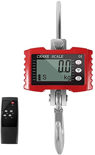 4YANG1000KG Digital PatallaInteligente Báscula Electrónica Portátil con Gancho Resistente Crane Escala Industrial Báscula Digidal Electrónic sensor de precisión Alta Precisión Batería de litio (rojo)