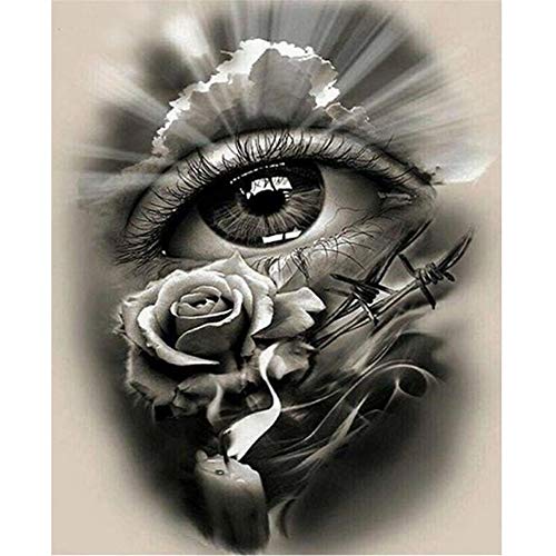 5D Pintura Diamante Painting Kit Rosas de ojos blanco y negro DIY Taladro Completo Adultos Niño Punto Cruz Cuadro Grande Puzzle Rhinestone Bordado Art Home Pared De 40x50cm