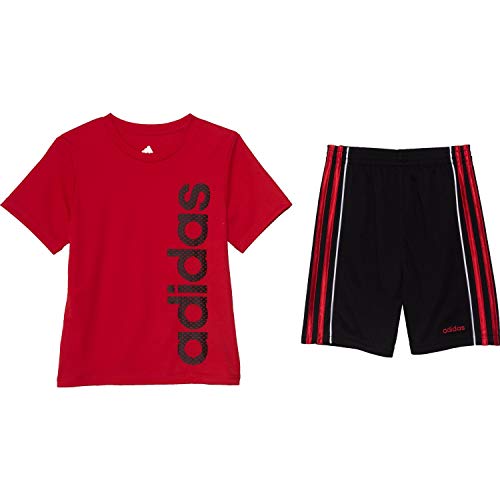 adidas Linear Logo Camiseta y Pantalones Cortos Set Manga Corta Scarlet/Negro, Talla 5