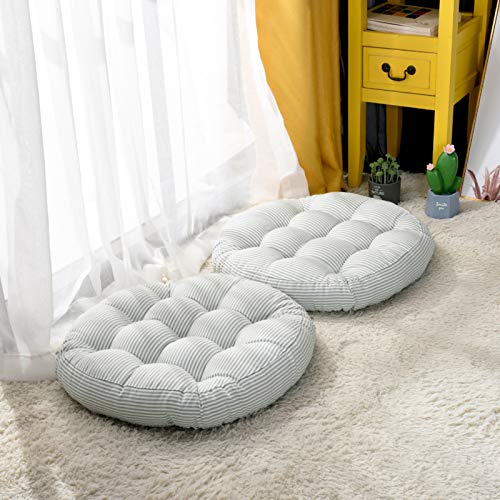 ADSIKOOJF Cojín De Suelo Redondo Rayas Almohada De Meditación Sólido Grueso Algodón Cojín De Asiento Elástico Cojines para Silla para Yoga Salón Sofá Balcón Tatami Mat-Gris. Diameter 55cm(22inch)